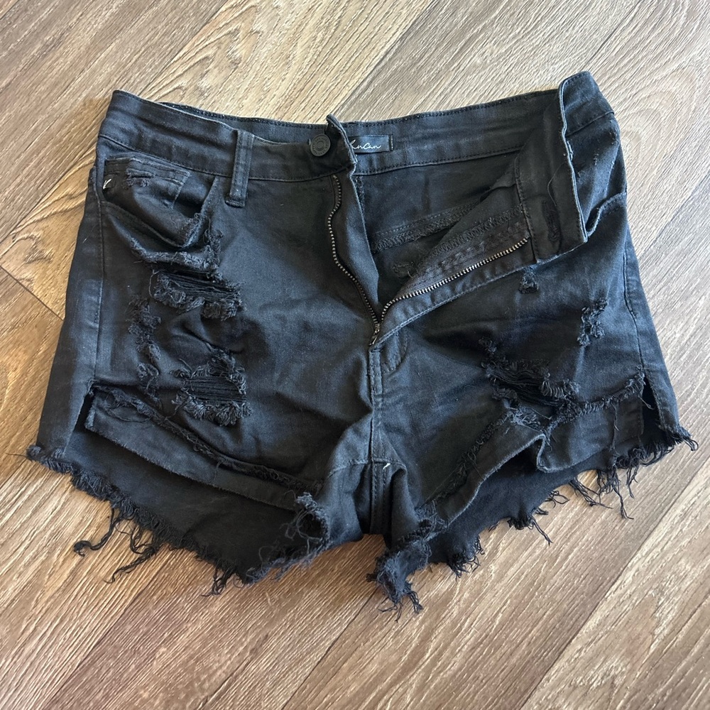 KanCan Black Distressed Denim Cutoff Shorts - Picture 1 of 3
